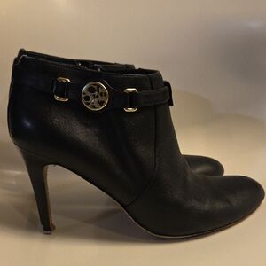 Coach Black Leather Ankle Booties with Gold Accent